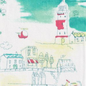 Fabric Finders 2315 Seacoast Village Fabric: Aqua, Pink & Yellow 60″ wide bolt