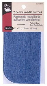 Dritz Denim Iron-On Patches, 5 x 5-Inch, Faded Blue, 2