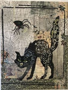 96251: Fiberworks LHFWBLACKCAT Black Cat Collage Pattern 24x32 by Laura Heine