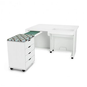 95403: Arrow 455 Laverne and Shirley, Compact Sewing Machine Cabinet on Casters, 3 Position Hydraulic Lift, 4 Drawers Pull Out, Ironing Board, Quilt Leaf