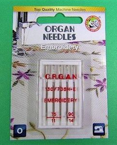 Organ ORG5470-000 Needle Organ Embroidery Assorted Carded/5 Needles, 3-75/11, 2-90/14