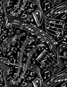 Timeless Treasures Music-C7587 Black SWIRLING MUSIC NOTES