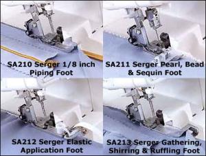 Brother, Serger, 4 Feet, Combo, SA210 Piping, SA211 Pearl, Bead, Sequin, SA212 Elasticator, & SA213 Gathering Foot  for 5234PRW, 4234DT,  1034D, 3034D, 920, 925, 929 Overlocks