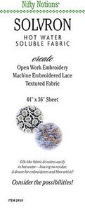 Solvron 44" x 36" Hot Water Soluble Fabric for Open Work Embroidery, Machine Embroidered Lace