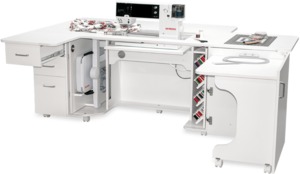 Bernina Luxe Sewing Cabinet Suite Assembled by Horn for Bernina 5, 7, and 8 Series Machines—Choose from White or Grey as Supplies Last +0% Financing*