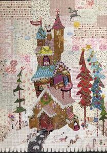 99813: Fiberworks FWLHGINHO Gingerbread House Collage Pattern Laura Heine 32x44