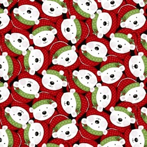 3 Wishes Fabric SEF5692-89 Snow Merry Polar Bear Faces