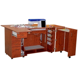 Horn 8479 Tall 36.5in Sewing Quilting Embroidery Machine Cabinet & Cutting Table 79x70in, 375Lbs, Drop Leaf, Electric Lift Platform 31x15.5in Opening
