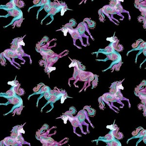 Benartex BEN10391M-12 All Over Unicorns - Metallic Black/Multi