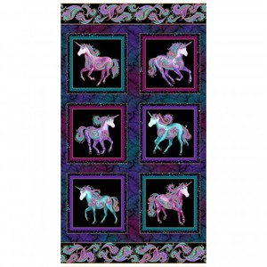 Benartex Believe in Unicorns BEN10390M-12 Unicorn Panel - Metallic Black/Multi