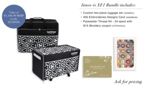Brother Stellaire XE1 Bundle: Luggage (SASEBXJ), 24 Piece Thread (ETPPACE24), and 400 Embroidery Design Download Card (SAEMB400)