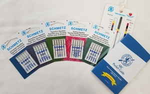 Schmetz Piecing & Quilting Needles Bundle from Rhonda Pierce Live Show Special, 5 Packs of 5 Needles Each for 25, Luggage Tag, ABC Pocket Info Guide