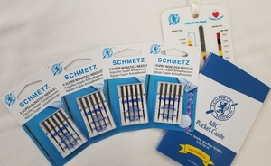 Schmetz SSNB, Super Non Stick Needles Bundle - Rhonda Pierce Live Show Special, 4 Packs 5 Super Needles Each, Luggage Tag, ABC Pocket Guide