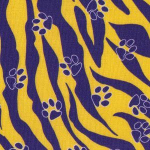 Fabric Finders 2399 Purple Paws on Purple and Gold Animal Stripe