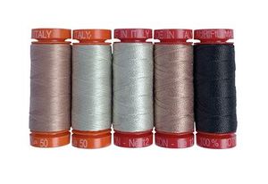 Aurifil, WS5030WGI10, Wendy Sheppard, Indigo Thread Set, 5 Small Spools Floss, 5 Small Spools 50wt