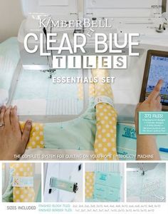 103495: Kimberbell KDTL105 Clear Blue Tiles - Essentials Set, 26 finished block and border tiles, USB with 372 embroidery files