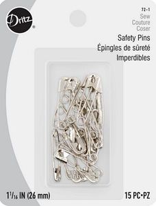 Dritz D72-1 Nickel Safety Pins sz1 15ct