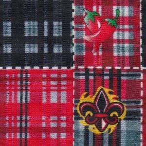 Fabric Finders 2393 Fleur-de-lis and Chili Pepper Patchwork Fabric: Red, Black and Gray