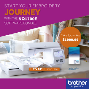 Brother NQ1700E Innov-ís Embroidery Machine with 258 built-in embroidery designs, 140 frame pattern combinations, and 13 embroidery lettering fonts