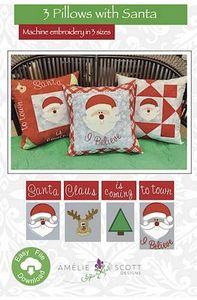 Amelie Scott Designs ASD262 3 Pillows with Santa Machine Embroidery