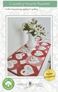 Amelie Scott Designs, ASD231, Country Hearts, Runner, Machine, Embroidery, Pattern