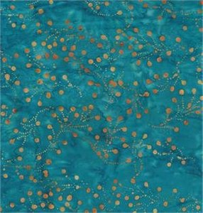 Batik Textiles 0215 Turquoise Blue Gold Fairy Dots Jewels of the Islands Fabric Blenders