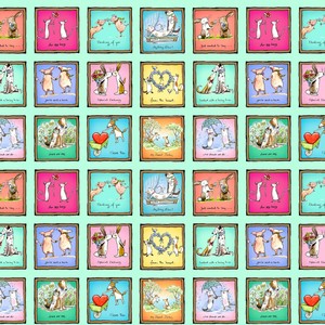 Clothworks CLTY3357-100 From the Heart Digital Small Animal Love Squares Designer: Anita Jeram