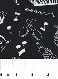 Fabric Finders 2429 Musical Instrument Fabric: Black and White
