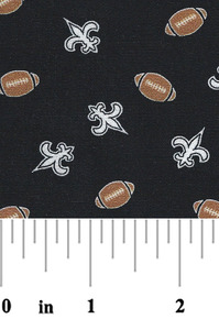 Fabric Finders 2433 Fleur-de-lis and Football Fabric: White, Black and Brown