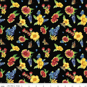 Riley Blake C11642-BLACK Bluebonnet Breeze Flowers Black