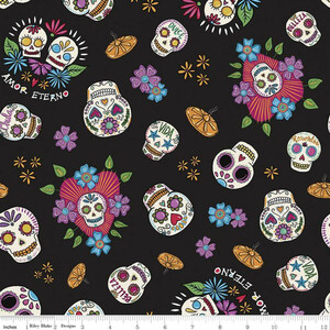 Riley Blake C11811-BLACK Amor Eterno Skulls Black