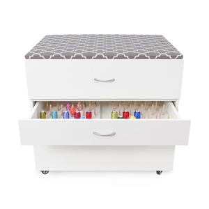Categories: Kangaroo Sewing Furniture, Storage, Storage Cabinets, Arrow, 2081, Mod, 5, Lift, Hydraulic, XL, Only, available, White, Compact, Squad, Modular, Unit, Rolling, Casters, Wheels, Storage, Drawers, Arrow 2081 Kangaroo MOD Embroidery Storage 3 Drawer Companion Cabinet in White, 33.13W x 40.25iD x 30.63H, Built-in Ironing Mat on Top, Rear Leaf