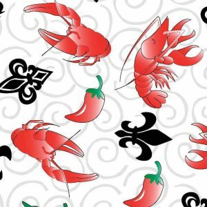Fabric Finders 2436 Crawfish, Chili Pepper and Fleur De Lis Fabric: Red and Black