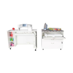 Arrow Mod Squad Sewing Cabinet and Table with Machine Lift, White