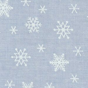 Fabric Finders 2242 Snowflake Print Fabric: White Snowflakes on Blue Chambray