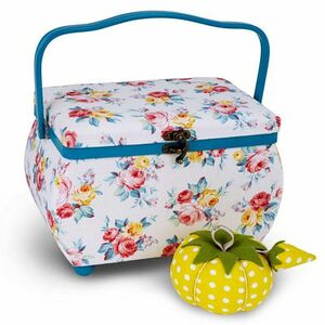 Dritz DZ10457 Sewing Basket and Deco Pin Cushion Blue Yellow