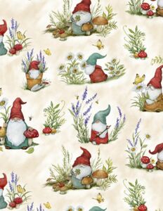 Wilmington Prints Savor the Gnoment  3023 39720 134 Gnomes A/O Cream