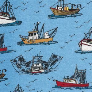 Fabric Finders 2441 Shrimp Boat Fabric: Red, White, Blue, and Brown