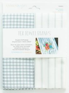 Kimberbell KDKB251 Tea Towels, Gingham & Pinstripe -Grey/Cream -Set 2