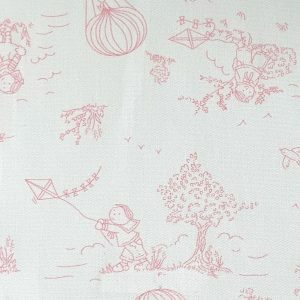 Fabric Finders 2461 Children Kites and Hot Air Balloons Toile Pink and White