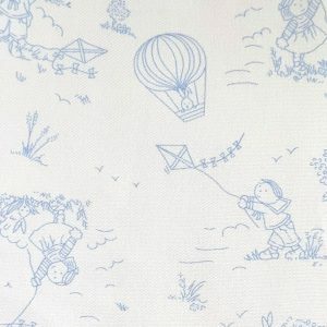 Fabric Finders 2462 Children Kites and Hot Air Balloons Toile: Blue and White