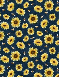 Wilmington Prints Autumn Sun 3022 32087 452 Sunflower & Bee Toss Navy