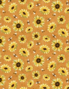 Wilmington Prints Autumn Sun 3022 32087 852 Sunflower & Bee Toss Orange