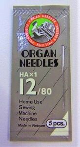 Organ Needles 6819-12A Flat Shank 15x1 Regular Point sz80/12 5PK