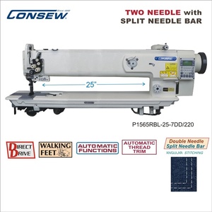Consew, P1565RBL-25-7DD, Double, Needle, Walking, Foot, Machine, w/ Split, Needle, Bar, and, KD table, 220Volt