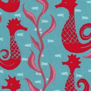 Fabric Finders 2385 Seahorse Fabric: Red, Coral and Turquoise
