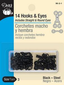 Dritz D90B-3 Hooks & Eyes Black 14ct. size 3