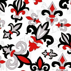 Fabric Finders 2435 Fleur-de-lis Fabric: Red, Black, and Grey