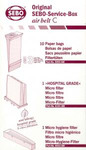 SEBO, 6198AM, Service, Box, Include, Extra, 10, Bag, 2, Micro, Filter, Hospital, Hygiene, Grade, C1, C2, C3, Series, Canister, Vacuum, Cleaner, GERMANY