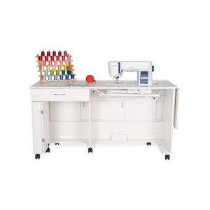 Arrow, 1401, Christa, Sewing, Full-Size, Workstation, Cabinet, 56 1/2” W, x, 22 5/8” D, x, 29 3/8″ H, with, 2, Leaves, Arrow 1401 Christa Sewing Full-Size Workstation Cabinet White 56 1/2” W x 22 5/8” D x 29 3/8″ H with 2 Leaves